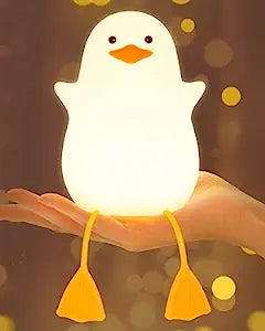 Flach liegendes Enten-Nachtlicht, LED-Squishy-Enten-Lampe, süße leuchtende Ente, dimmbares Silikon-Nachtlicht fürs Kinderzimmer, wiederaufladbare Nachttisch-Touch-Lampe zum Stillen, Finn die Ente.