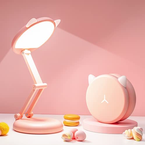Niedliche Schreibtischlampe von One Fire, faltbare und tragbare rosa Lampe, Kawaii-Schreibtischzubehör für Mädchen, dimmbar + 8 Helligkeitsstufen, niedliche Lampe, Kawaii-Raumdekor, rosa Lampe, Kawaii-Zubehör, niedliche Lampe, Kawaii-Raumdekor
