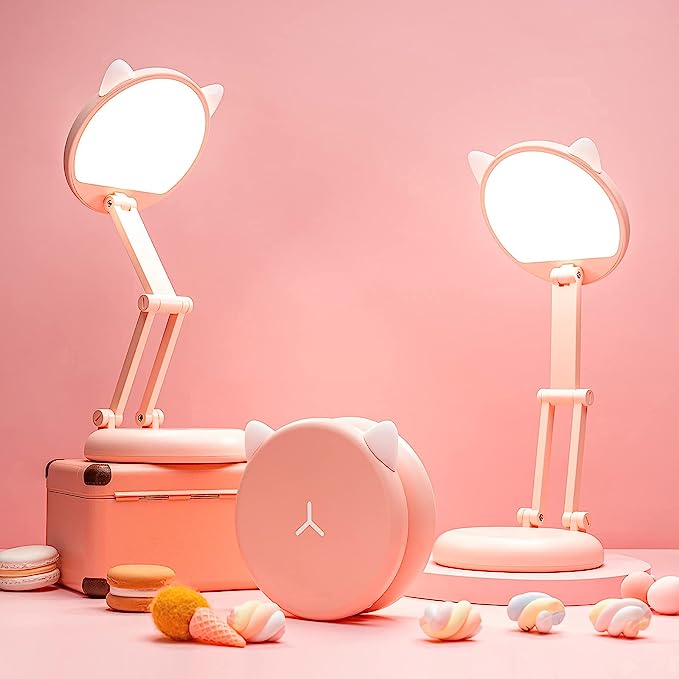 Niedliche Schreibtischlampe von One Fire, faltbare und tragbare rosa Lampe, Kawaii-Schreibtischzubehör für Mädchen, dimmbar + 8 Helligkeitsstufen, niedliche Lampe, Kawaii-Raumdekor, rosa Lampe, Kawaii-Zubehör, niedliche Lampe, Kawaii-Raumdekor