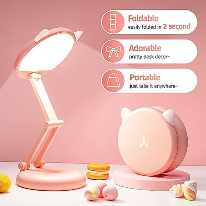 Niedliche Schreibtischlampe von One Fire, faltbare und tragbare rosa Lampe, Kawaii-Schreibtischzubehör für Mädchen, dimmbar + 8 Helligkeitsstufen, niedliche Lampe, Kawaii-Raumdekor, rosa Lampe, Kawaii-Zubehör, niedliche Lampe, Kawaii-Raumdekor
